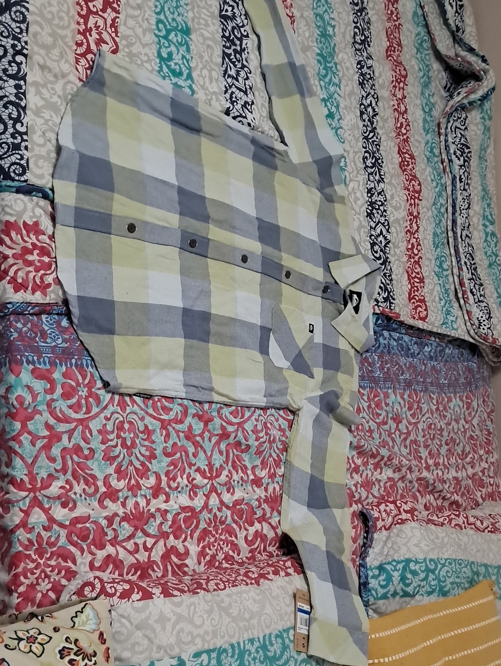 Quiksilver Plaid Shirt with Teal & Coral Pattern